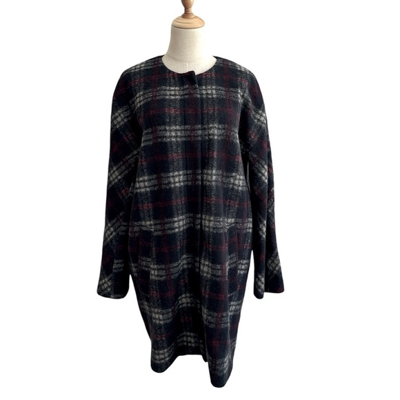 Madewell Navy and Red Brushed Plaid Soft Wool Blend Woman’s Estate Coat Size 10 - Picture 2 of 12